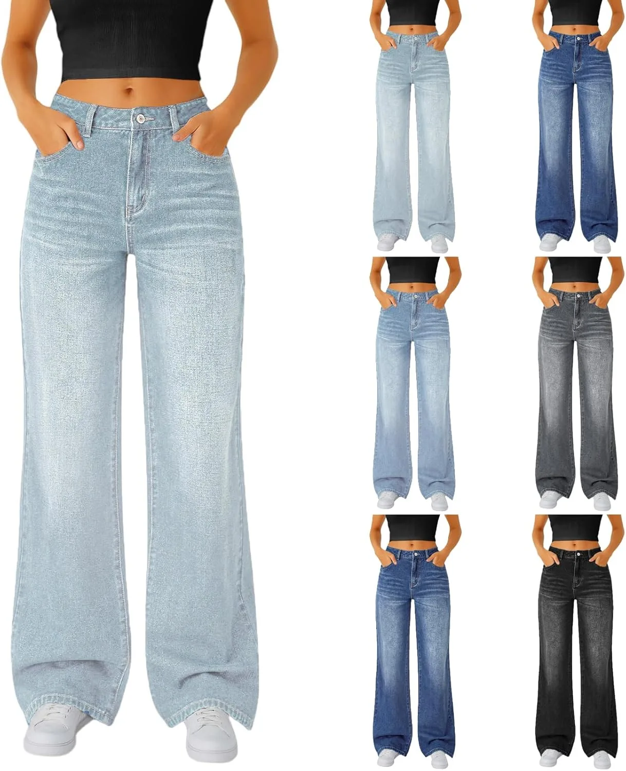 

Брюки джинсы baggy для женщин casual высокие широкие Bakgeerle