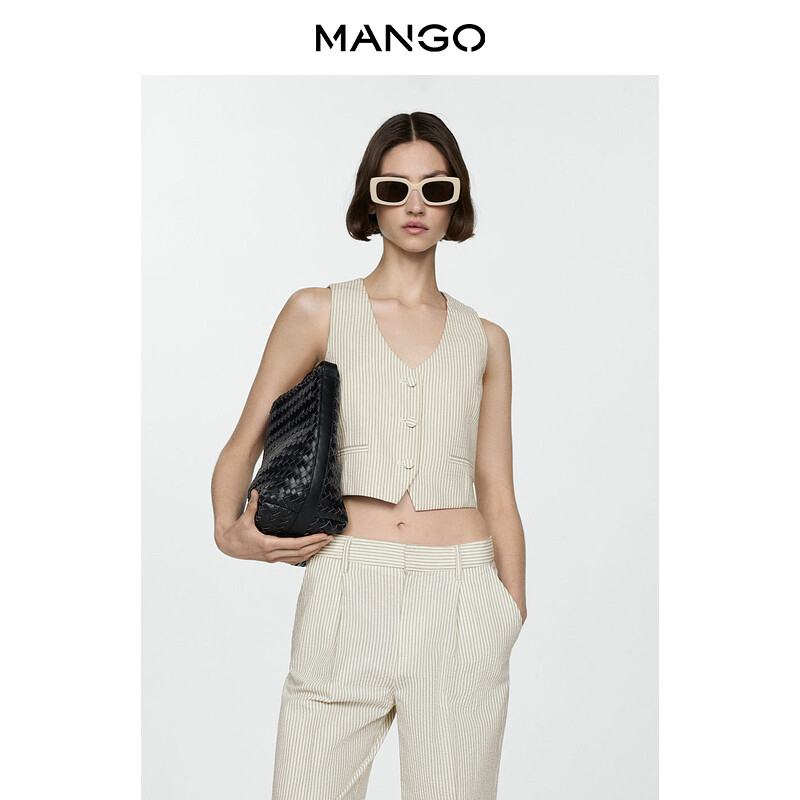 

Хлопковый жилет Mango с v-образным вырезом, светло-бежевый
