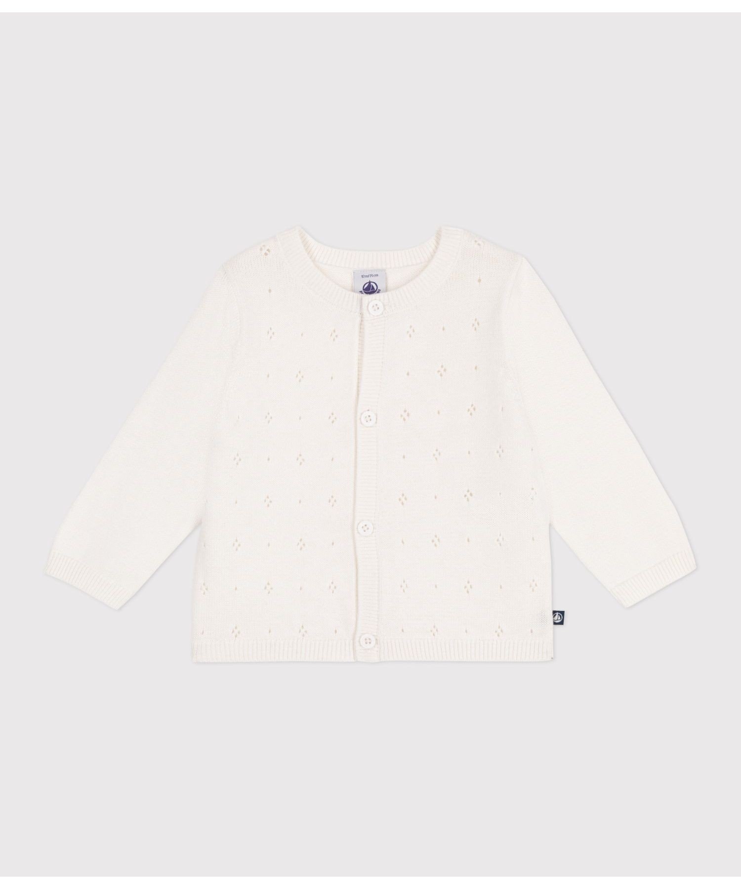 Хлопковый вязаный кардиган PETIT BATEAU, Off white — фото 3