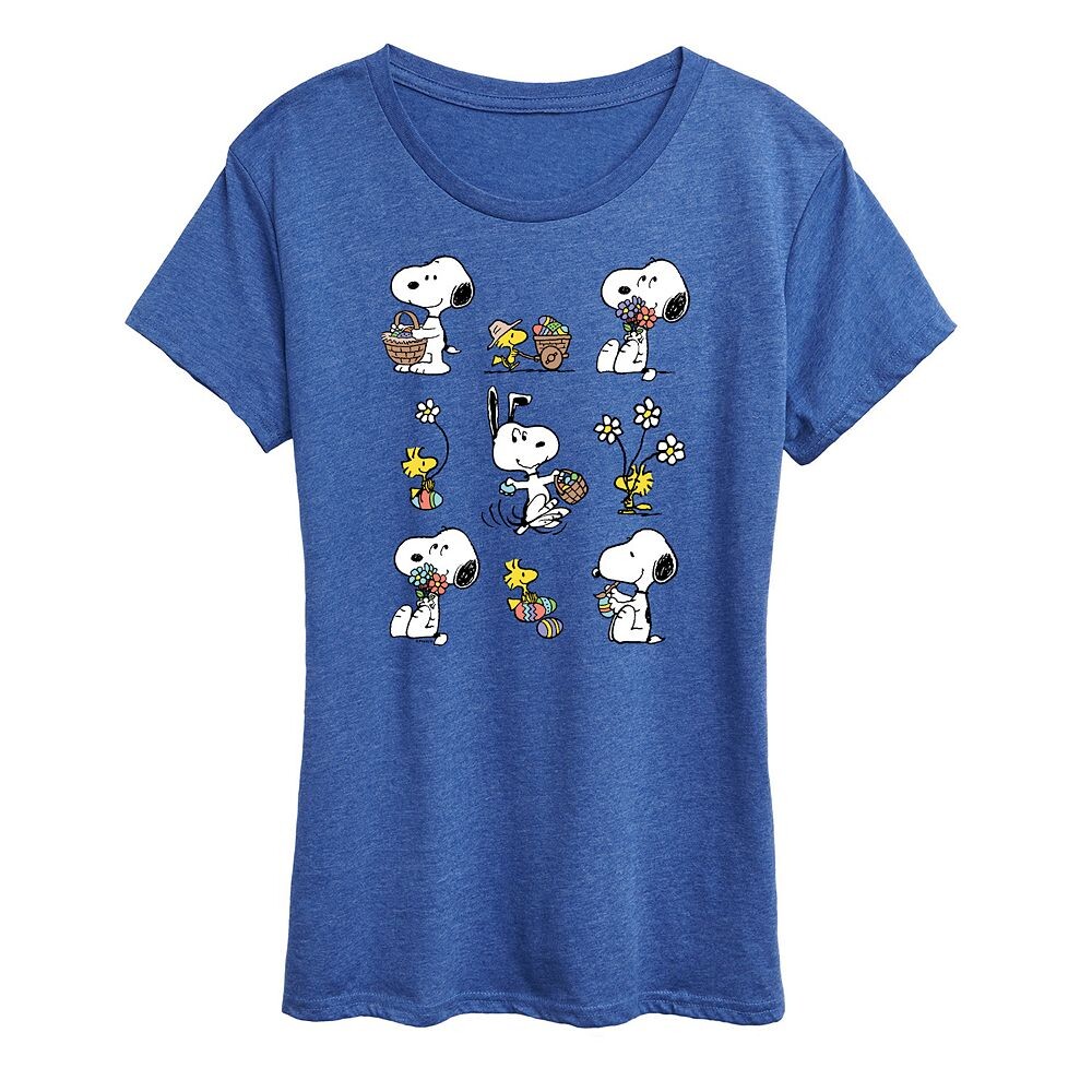 

Женская футболка с весенним узором и графическим рисунком Peanuts Snoopy & Woodstock Licensed Character, цвет Heather Royal Blue
