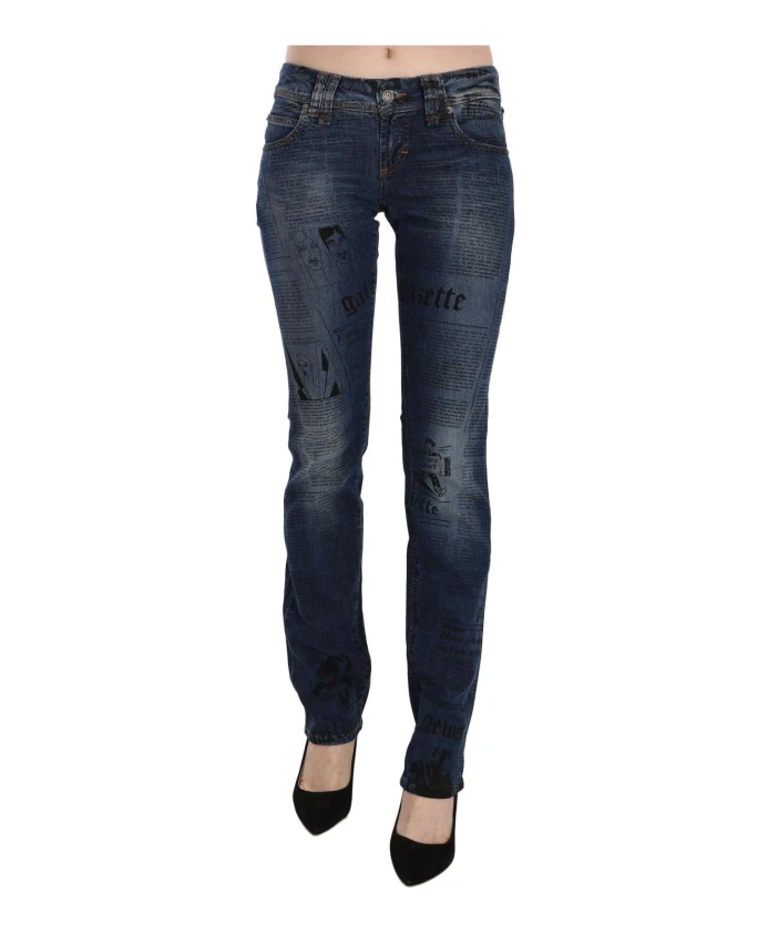 

Узкие джинсы с газетным принтом John Galliano, синий