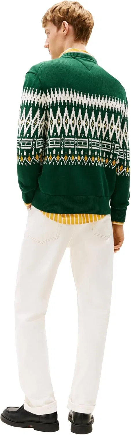 Свитер мужской Tommy Hilfiger Fairisle из хлопка, легкий пуловер, зеленый/слоновая кость — фото 4