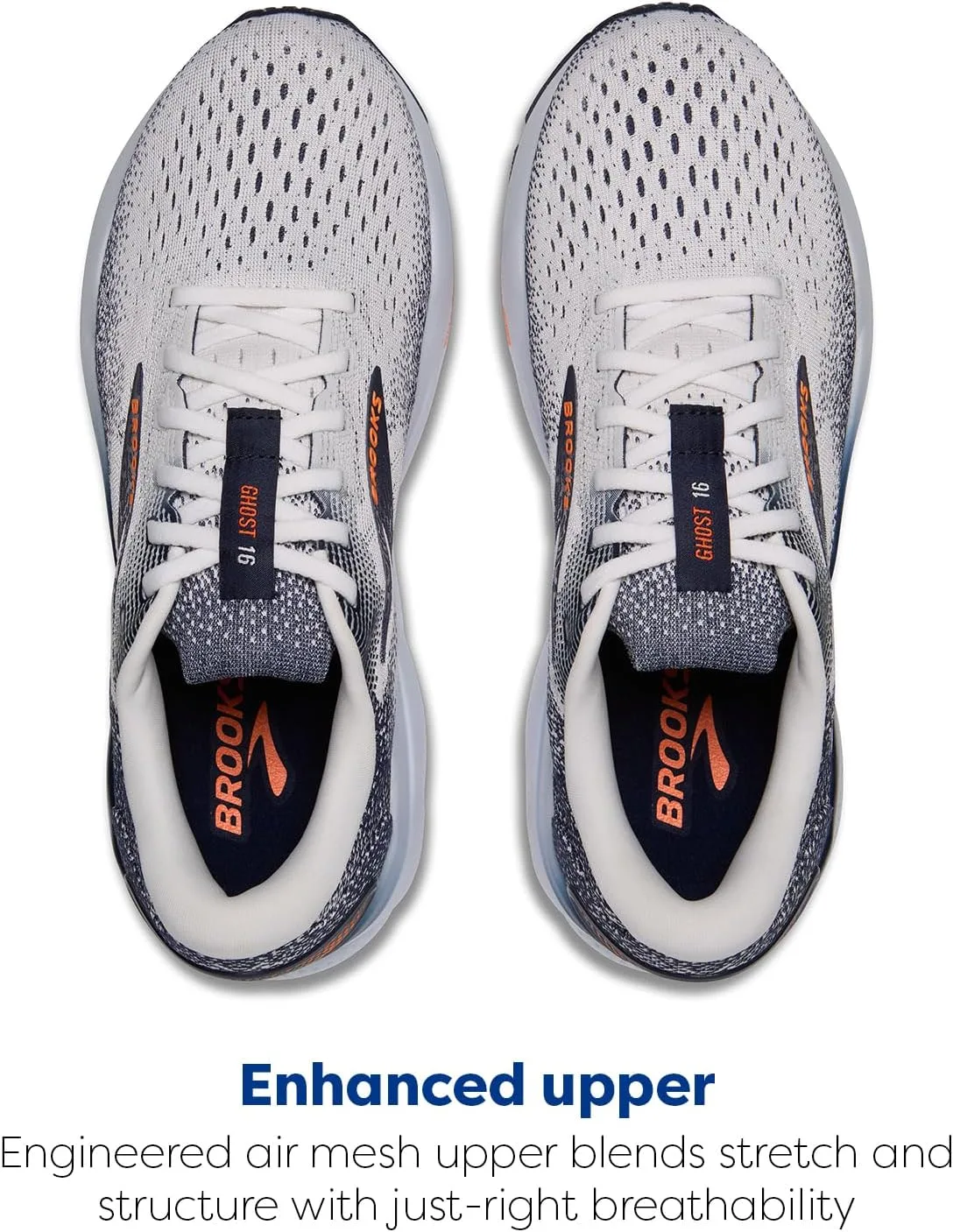 Мужские кроссовки Brooks Ghost 16, белый/оранжевый — фото 4