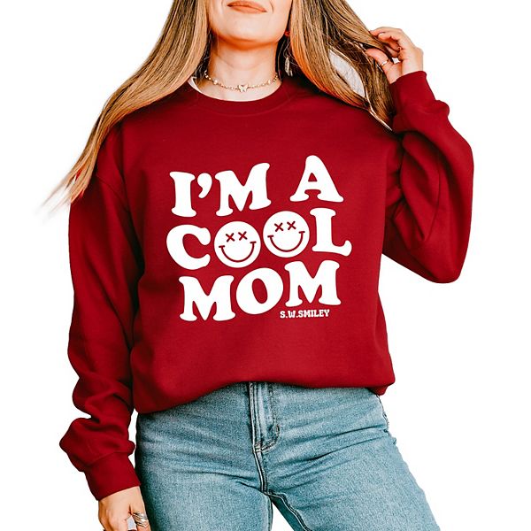 

SWSmiley i'm a cool mom smiley face - женский свитшот с принтом Simply Sage Market, Cardinal