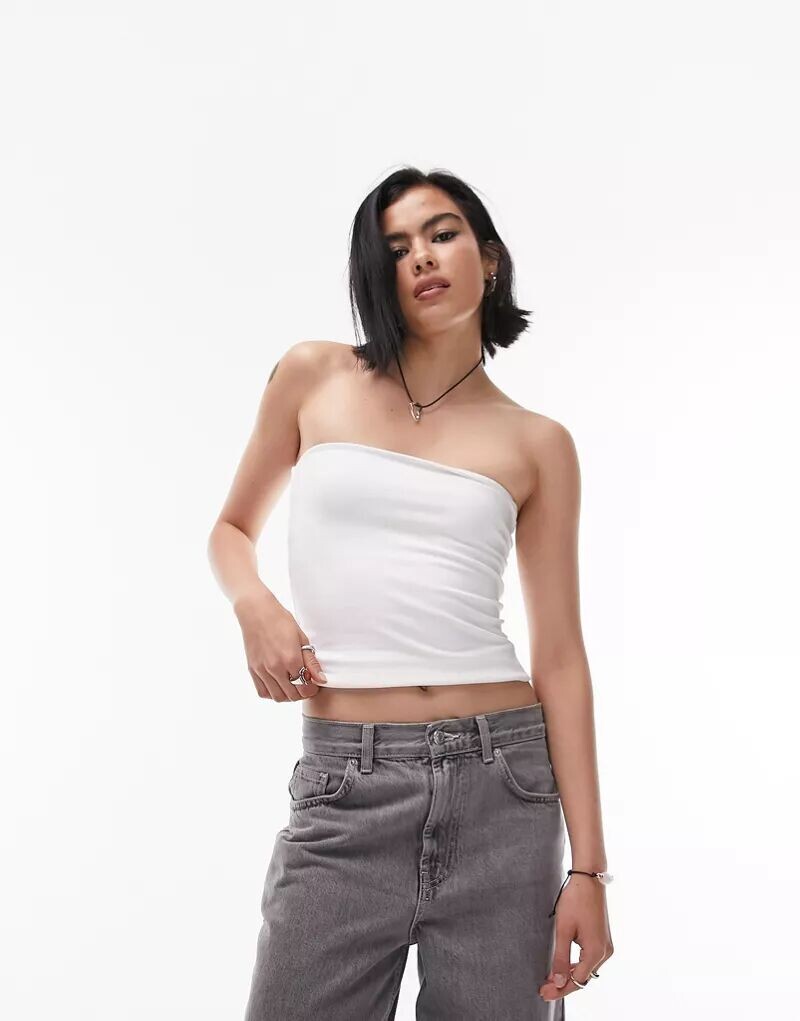 

Белый удлиненный топ без бретелек Topshop