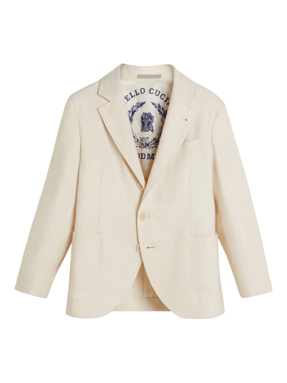 

Однобортный пиджак из смесового льна Brunello Cucinelli Kids, нейтральный