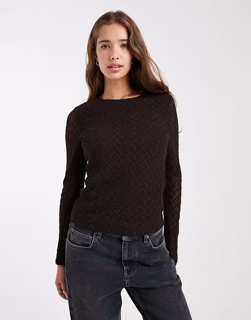 

Кружевной топ с длинными рукавами коричневого цвета Only