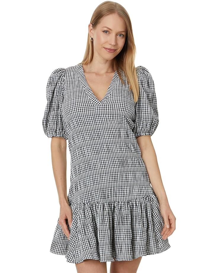 

Платье Calvin Klein Gingham Print Gauze with Puff Sleeve, цвет Black/White