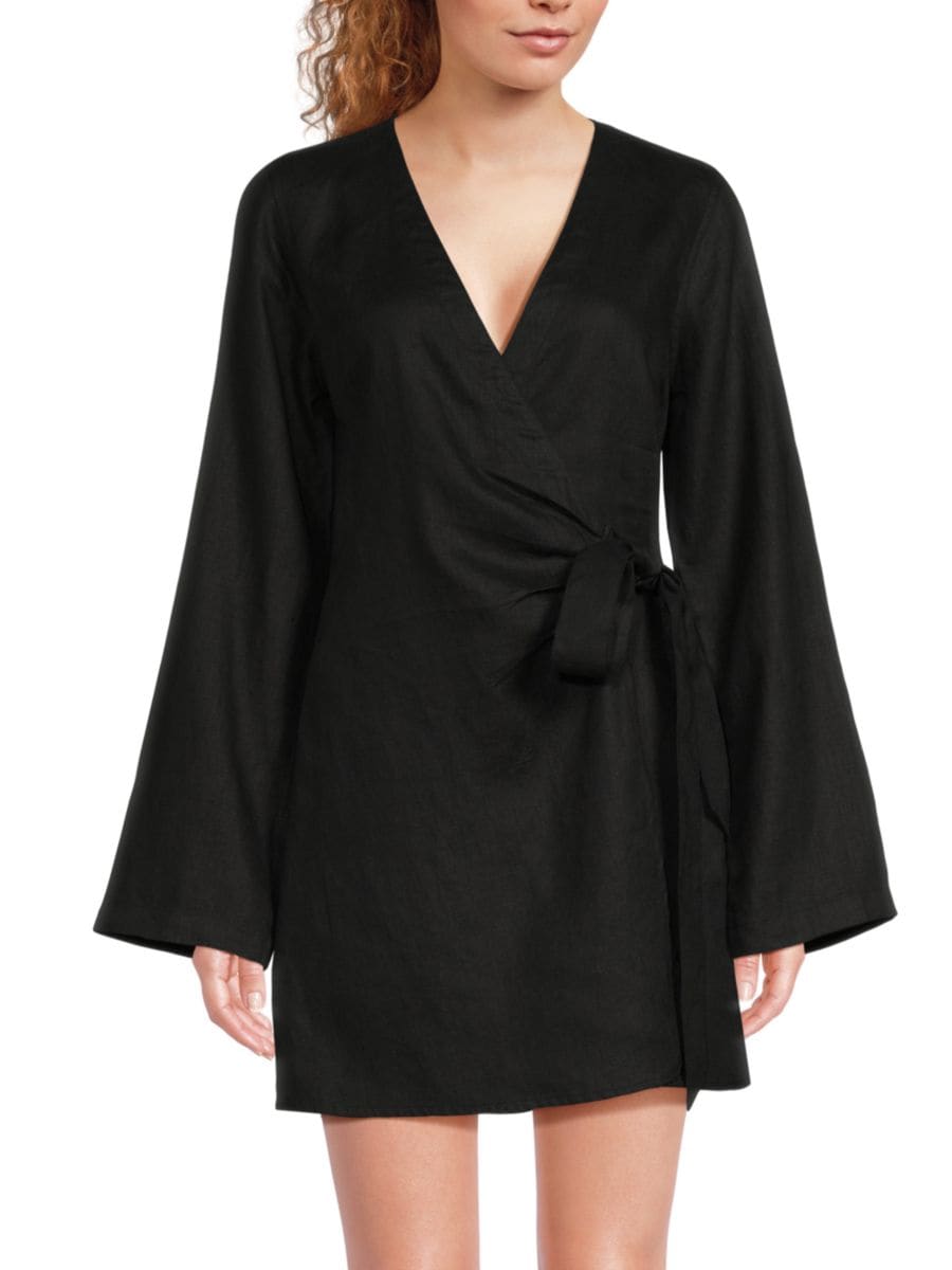 

Мини-платье-халат из 100% льна Saks Fifth Avenue, черный