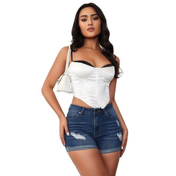 

Женские шорты джинсовые с высокой талией и рваными деталями Yesfashion