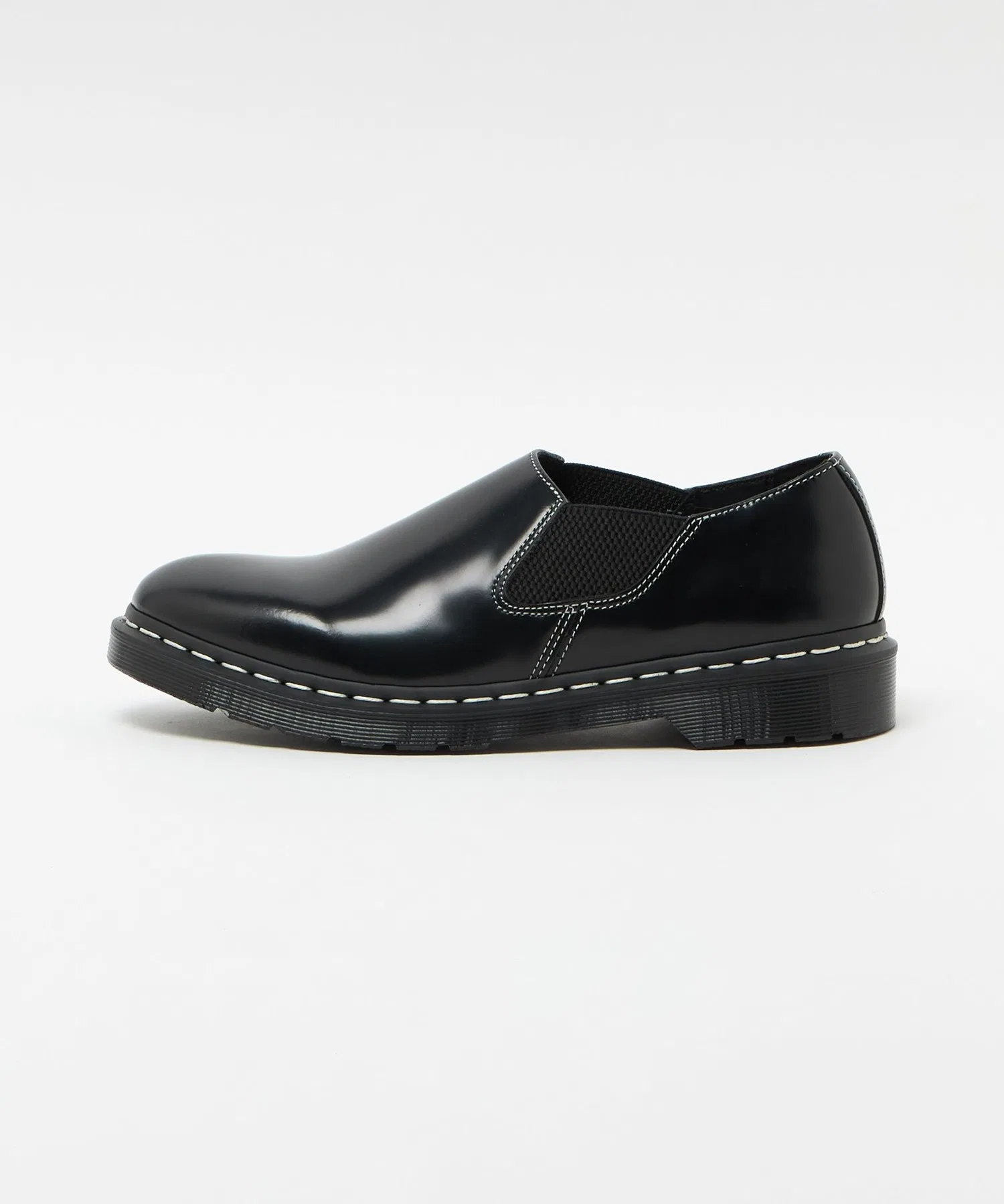 Мужские кожаные слипоны Dr. Martens LOUIS с белой строчкой чёрные