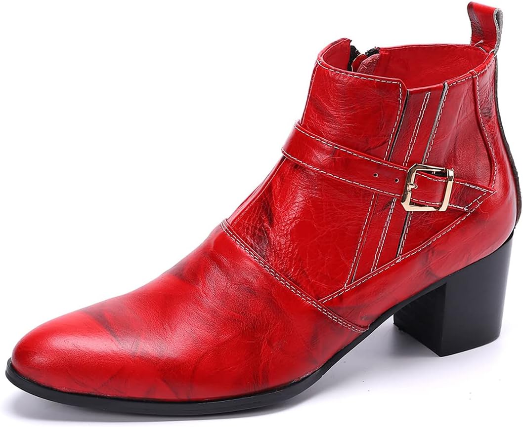 

Мужские повседневные западные ботинки Santimon Chelsea - настоящая кожа, ковбойские ботинки до щиколотки с боковой молнией для вечеринок, бизнеса и свадеб, красный