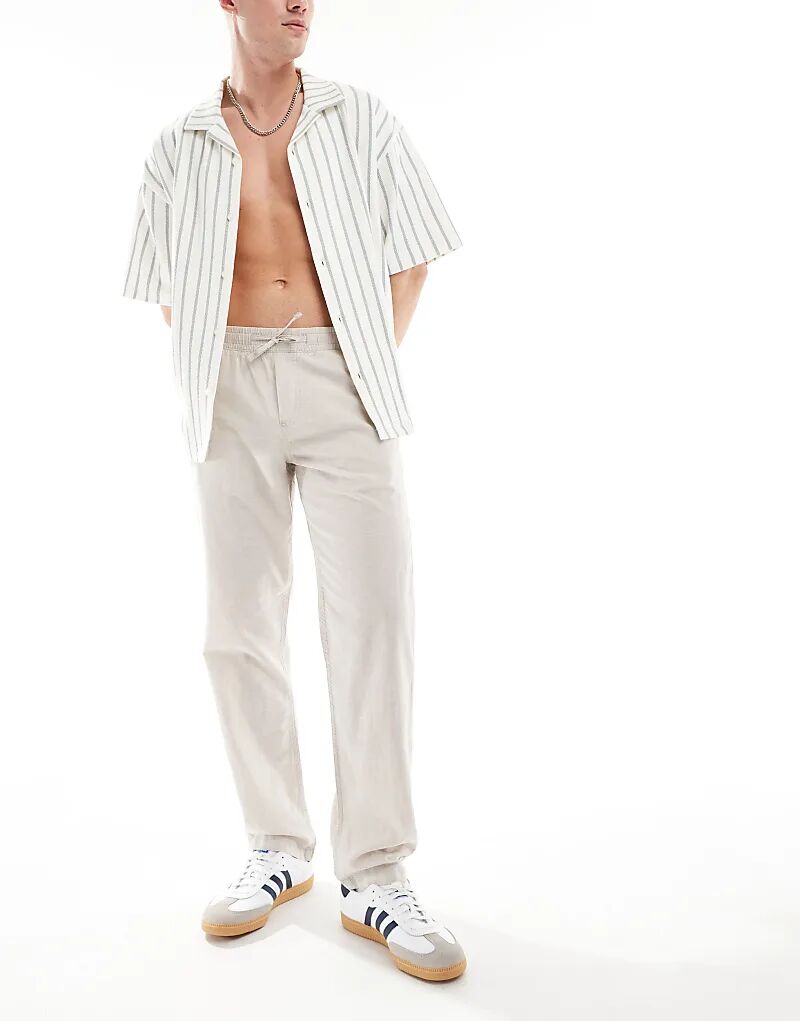 

Брюки Jack & Jones из смеси льна и завязок бежевого цвета