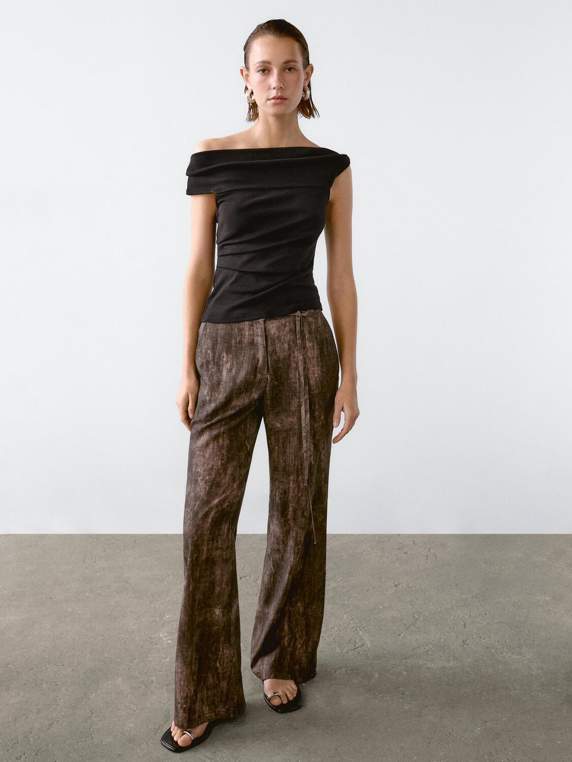 

Драпированный топ без бретелек Massimo Dutti, черный