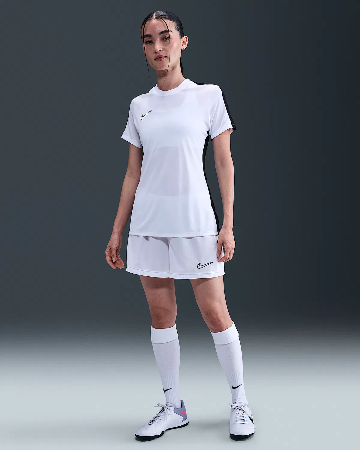Женские футбольные шорты Nike Academy Dri-FIT 4", White/White/Black/Black