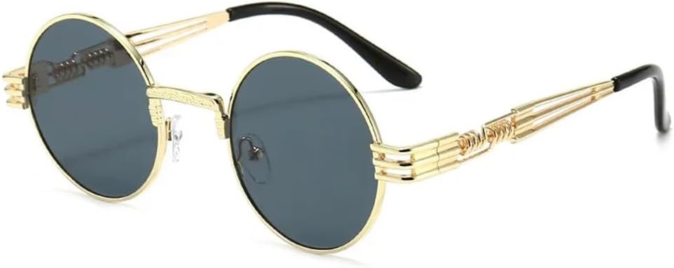 

Готические красные солнцезащитные очки в стиле стимпанк для мужчин и женщин, винтажные металлические круглые солнцезащитные очки, модные очки-маска с зеркальными линзами, защита от ультрафиолета UV400 KTUCN, Gold Gray