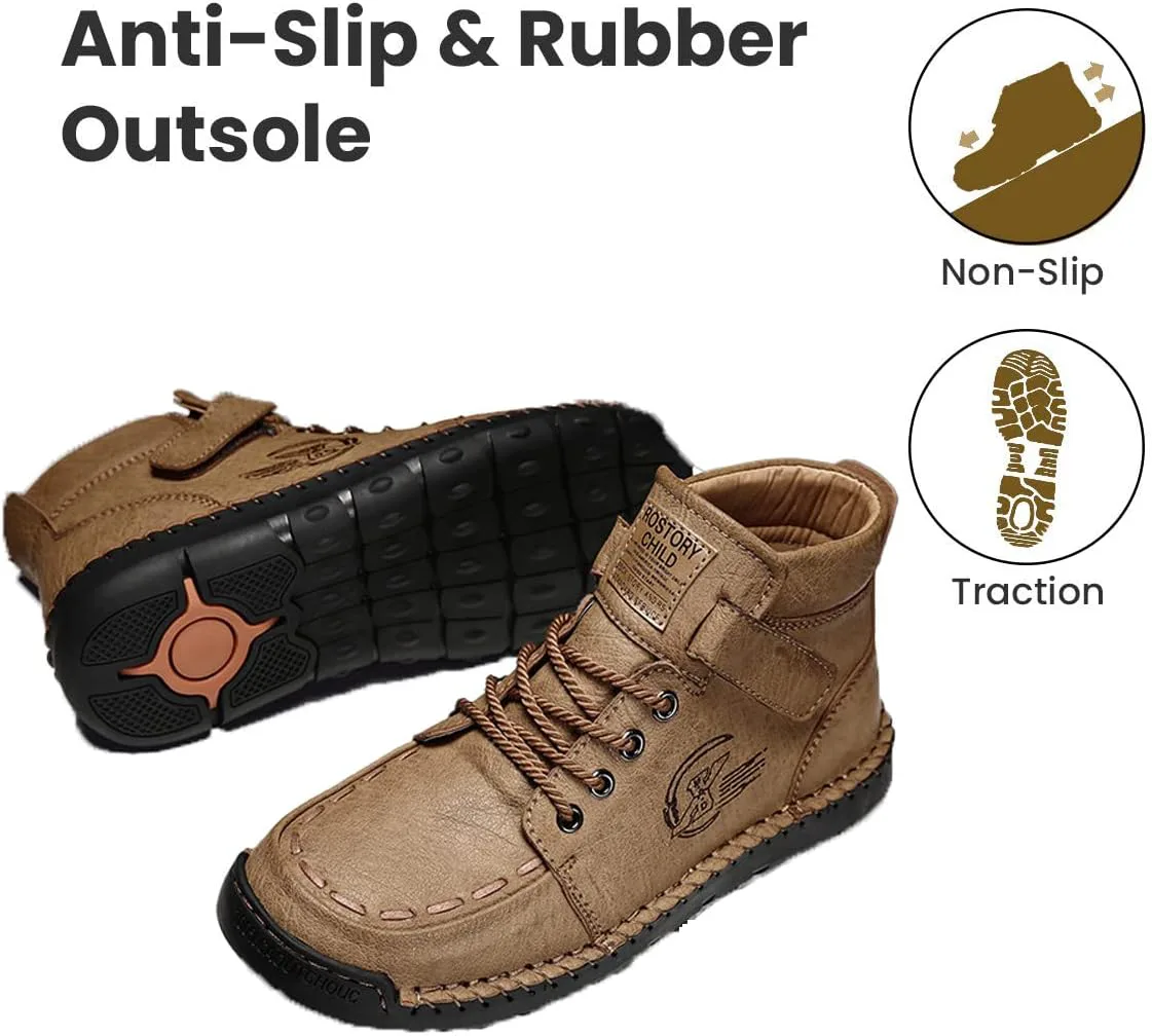 

Мужские зимние теплые ботинки с меховой подкладкой, ботильоны на щиколотку, повседневные водонепроницаемые кожаные лоферы для походов, обувь без шнурков для прогулок и вождения ELSHTIDE, хаки