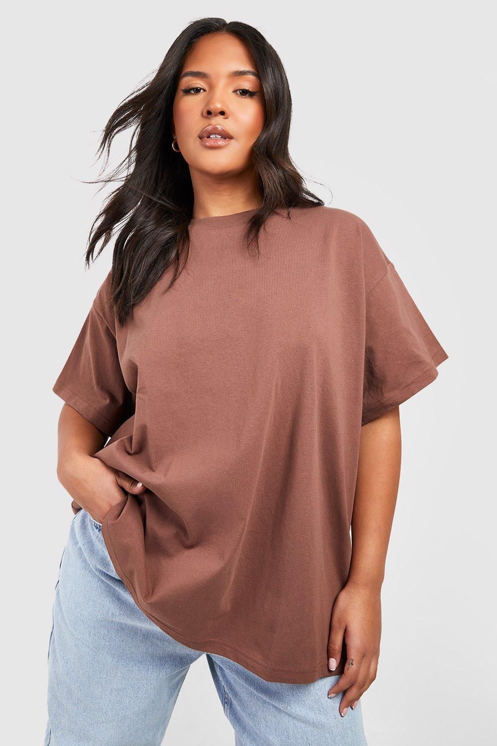 

Футболка хлопковая Boohoo Plus с круглым вырезом, шоколадный