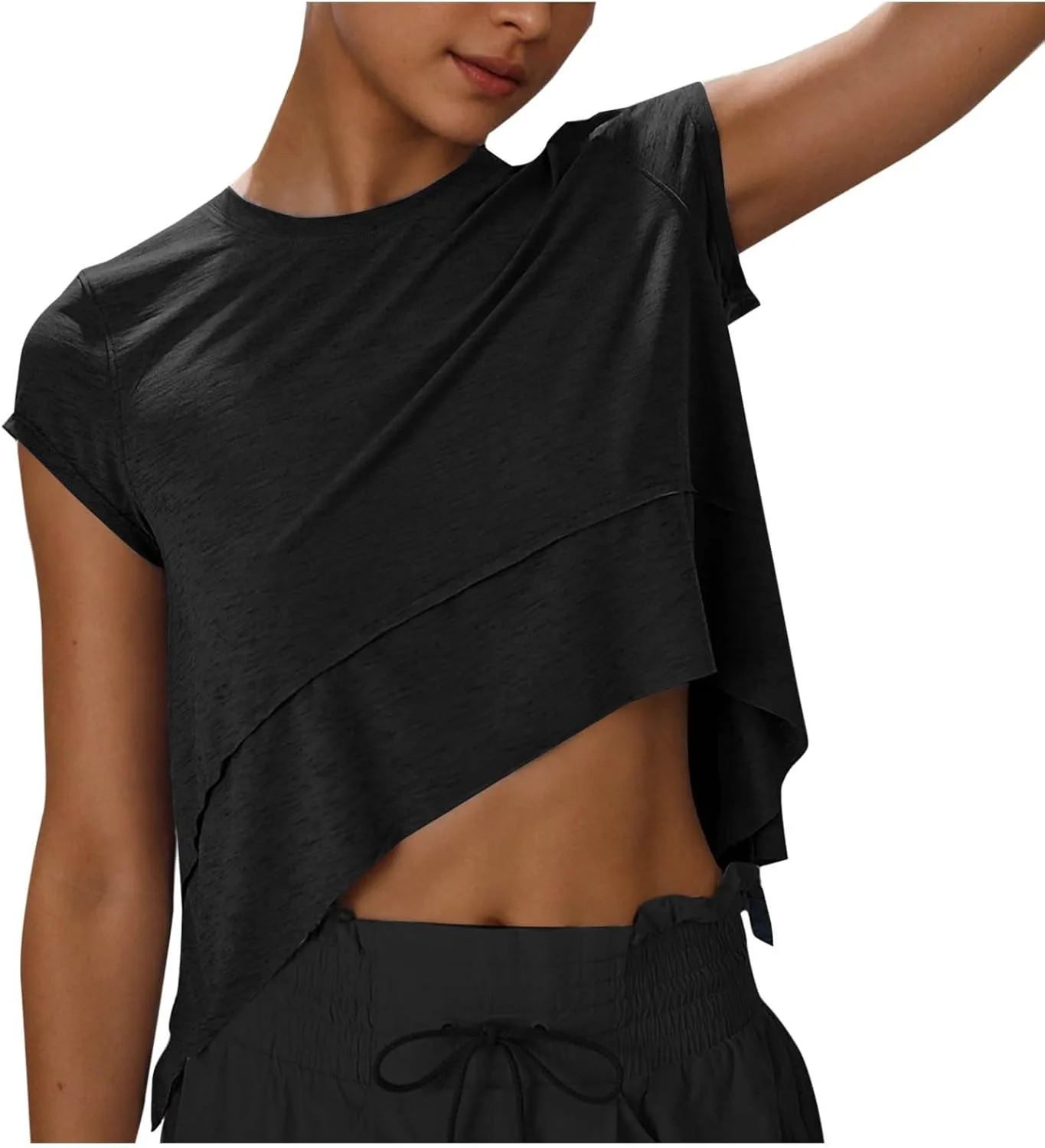 

Женская укороченная майка для тренировок с коротким рукавом