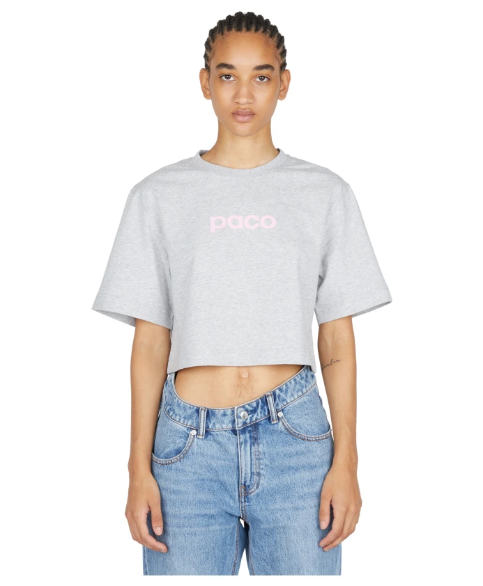 

Укороченная футболка из хлопка с логотипом Paco Rabanne, серый