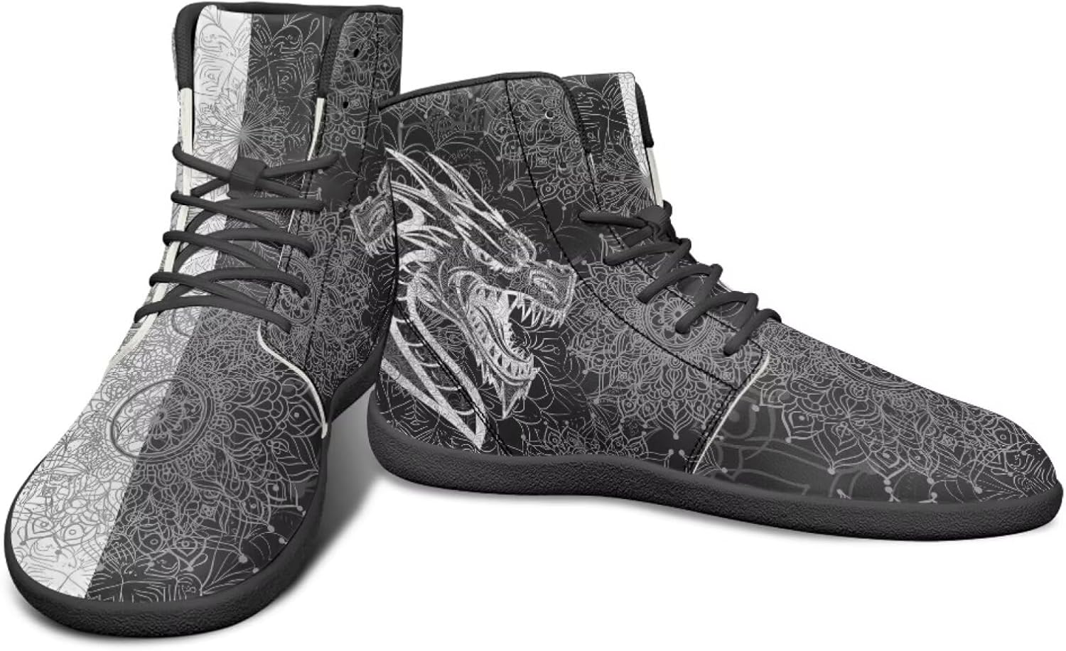 

Высокие кроссовки с драконовым узором, черно-белые, мандала, из ПУ, повседневные спортивные обувь для зала, заземленные для мужчин Watdotory