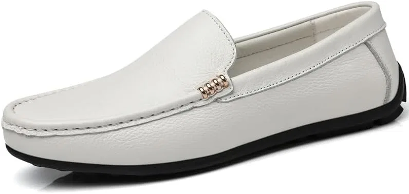 Мужские лоферы из кожи, Round Toe, белый SayfuR