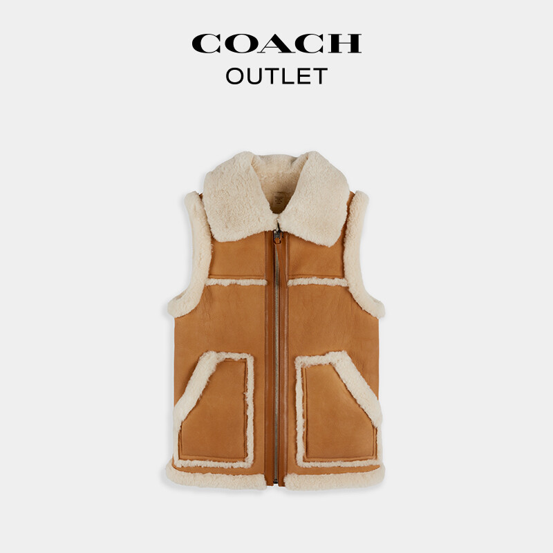 

Женский двусторонний жилет из овчины COACH, натуральный/слоновая кость