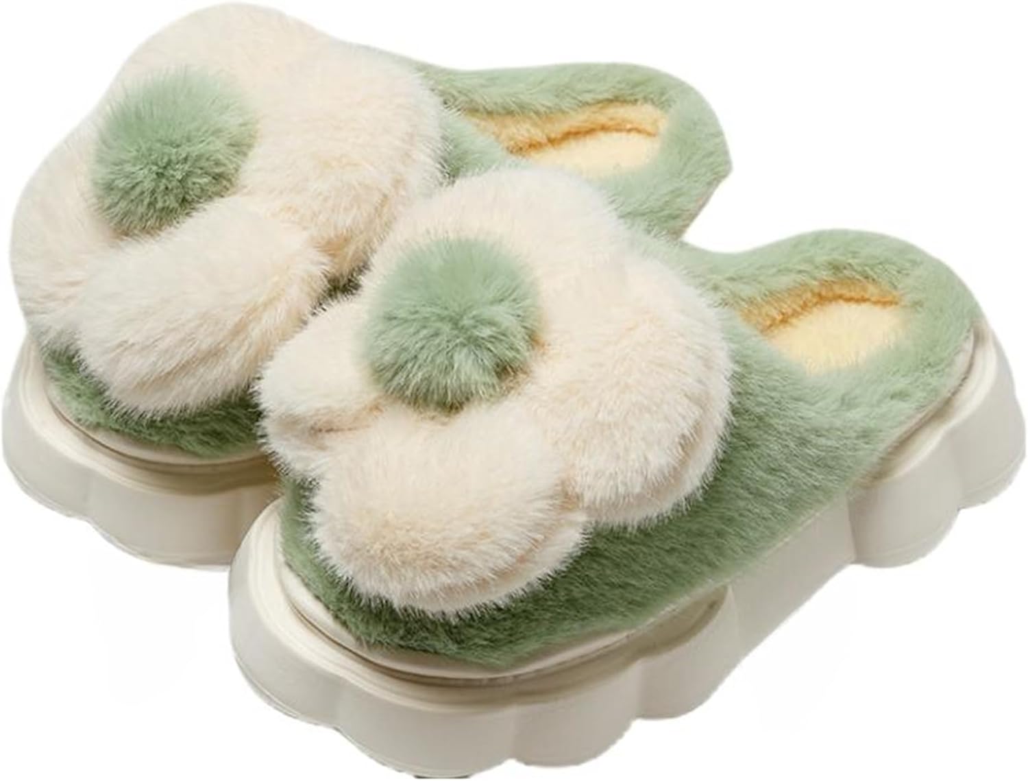 

Женские забавные плюшевые тапочки с цветами CZQAGCL - теплые противоскользящие зимние мягкие хлопковые тапочки, зеленый