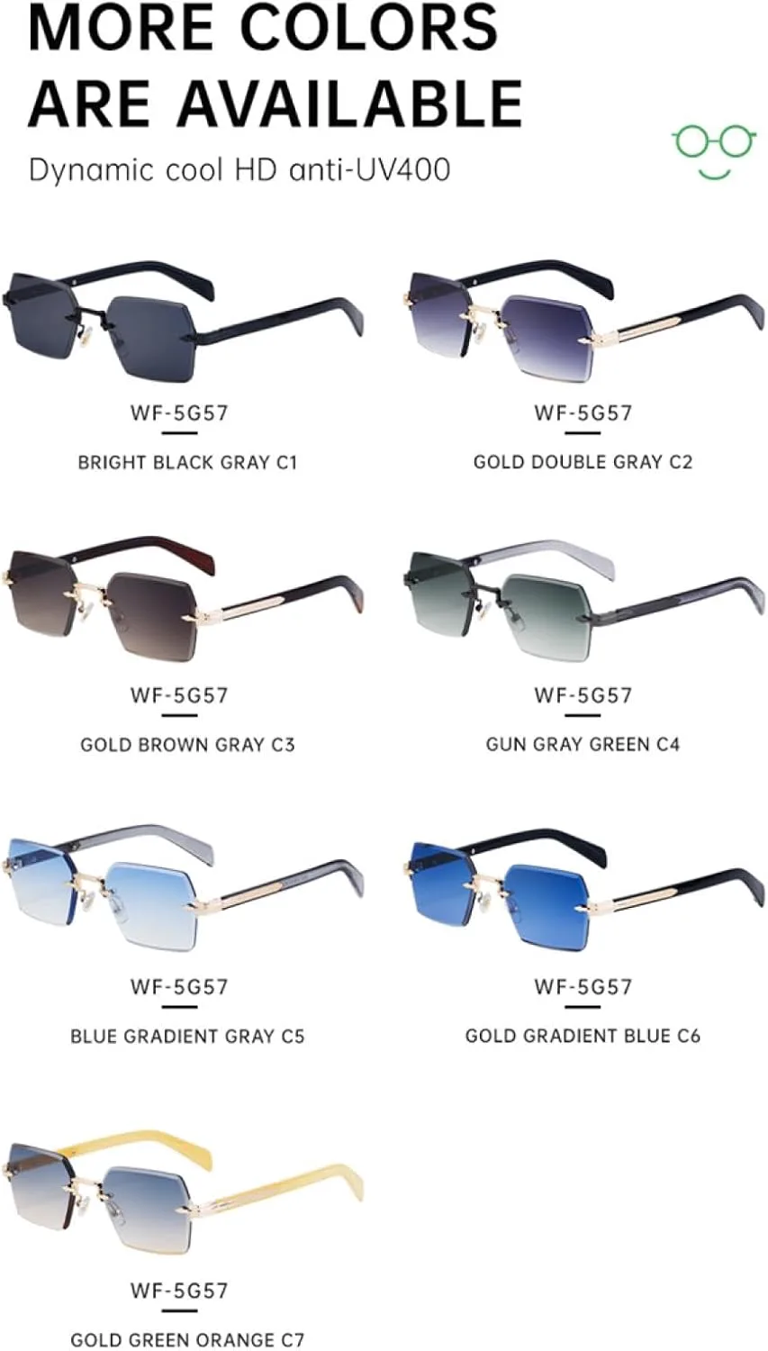 

Мужские солнцезащитные очки без оправы, роскошные винтажные солнцезащитные очки для прямоугольных линз с защитой от УФ-излучения UV400 TOIPASTN, C4graygreen