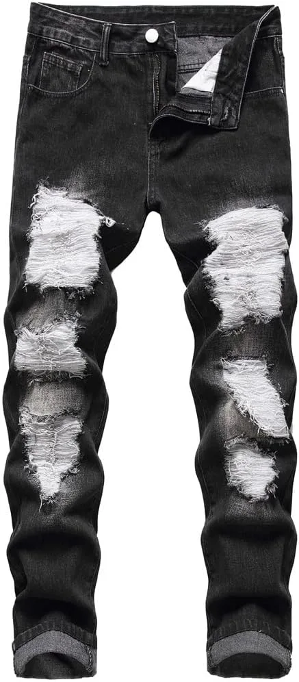 

Мужские рваные джинсы Black Patch прямые slim casual SIDUFHAOPKLL