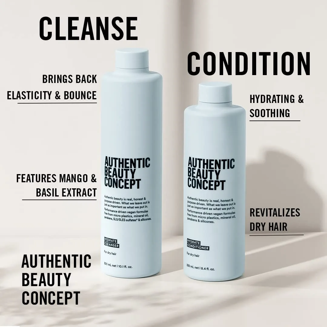 Authentic Beauty Concept Hydrate Cleanser шампунь для нормальных, сухих и вьющихся волос, увлажняет и придает блеск, веганский, без сульфатов 299 мл (.) — фото 2