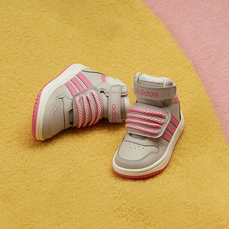 Adidas Neo Кроссовки высокие Hoops Mid 3.0 для малышей, серо-розовые, нескользящие, износостойкие, дышащие — фото 3