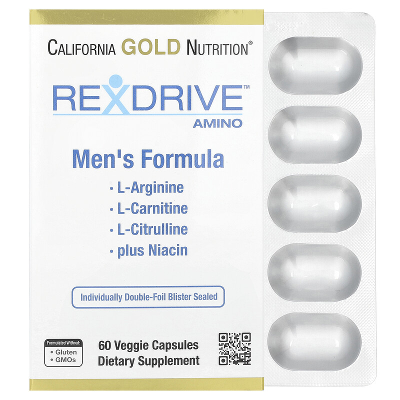 

California Gold Nutrition, Rexdrive Amino, добавка для мужчин, 60 растительных капсул