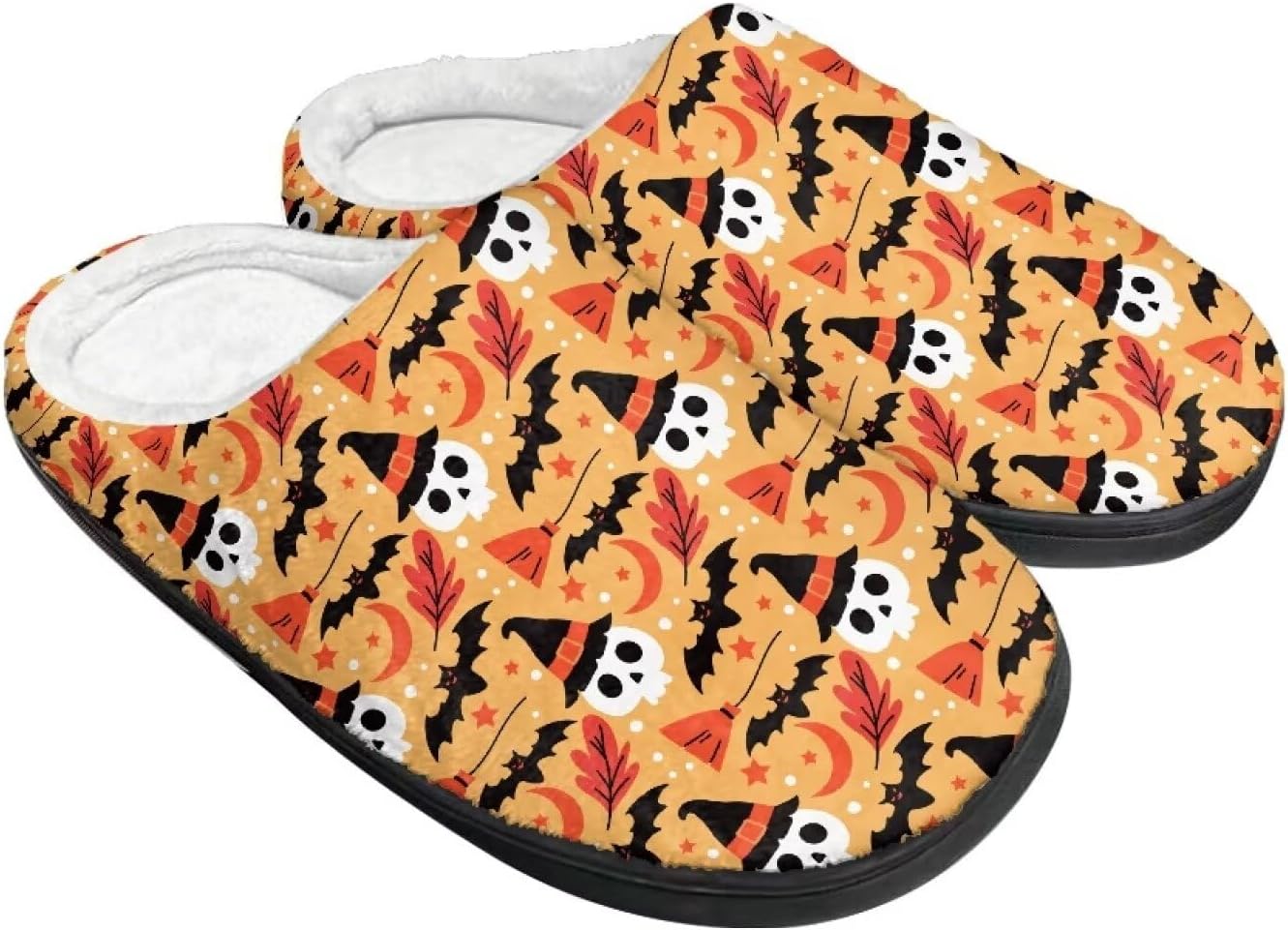 

Хлопковые тапочки на Хэллоуин и Рождество для женщин и мужчин, мягкие, теплые, нескользящие, домашние тапочки, дорожные тапочки Buxolandt, Halloween Skull Bat
