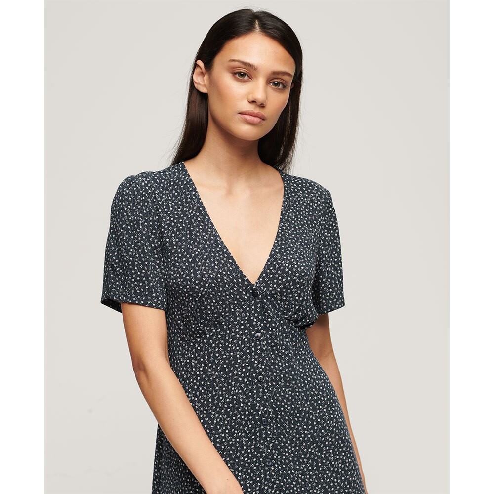

Платье Superdry Print Button Tea Midi, синий