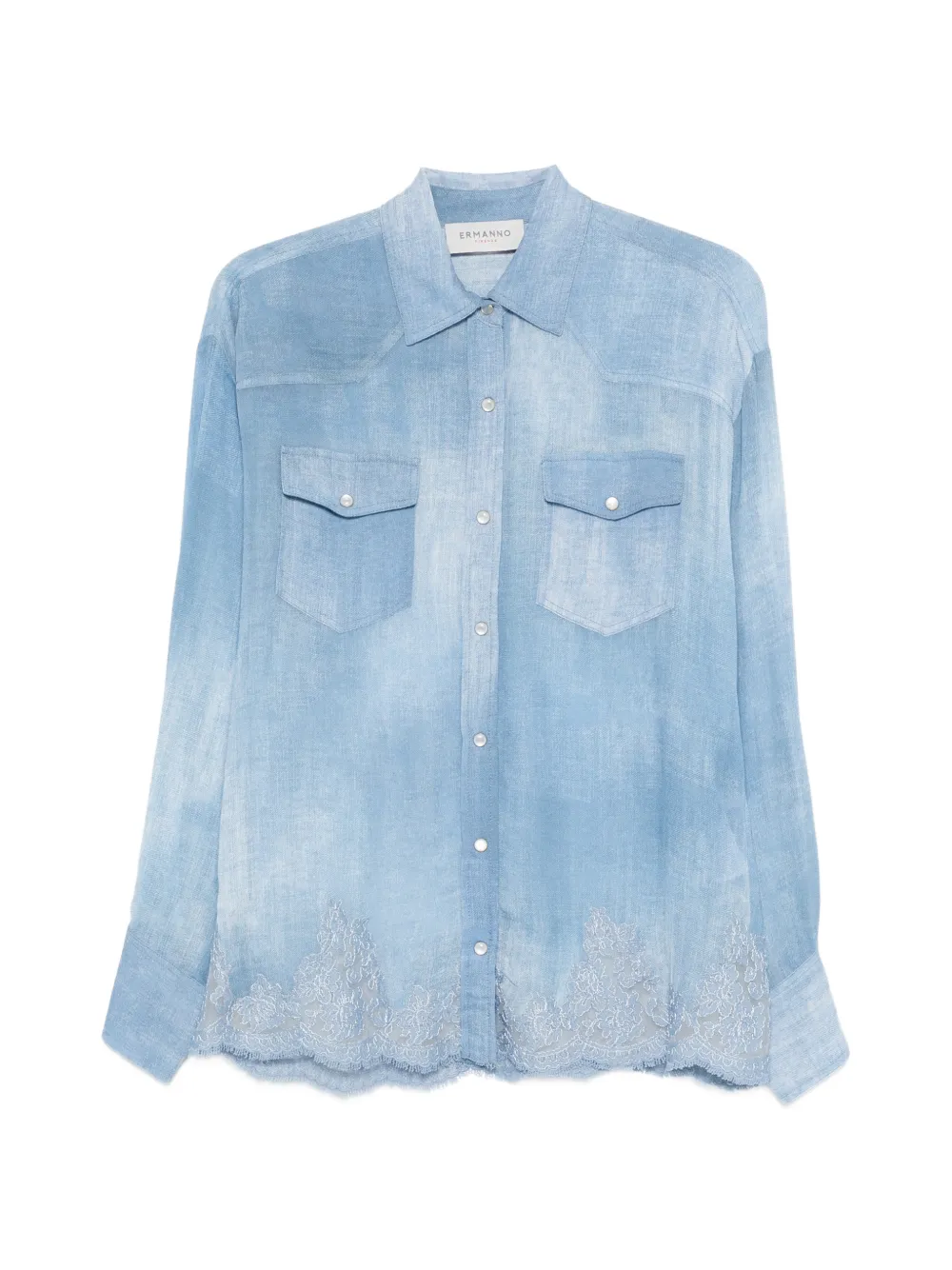 

Рубашка с нагрудным карманом и кружевной отделкой Ermanno Firenze, синий