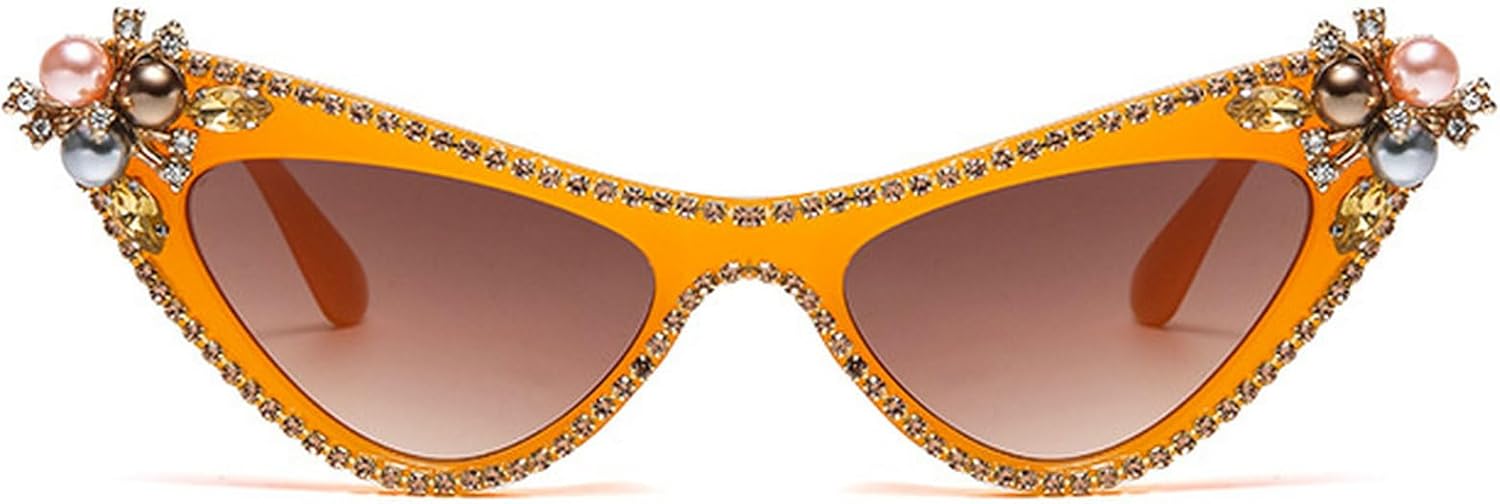 

Женские солнцезащитные очки со стразами в стиле ретро, ​​блестящие, «кошачий глаз», модные солнцезащитные очки с бриллиантами для женщин, защита от УФ-излучения mincl, Orange