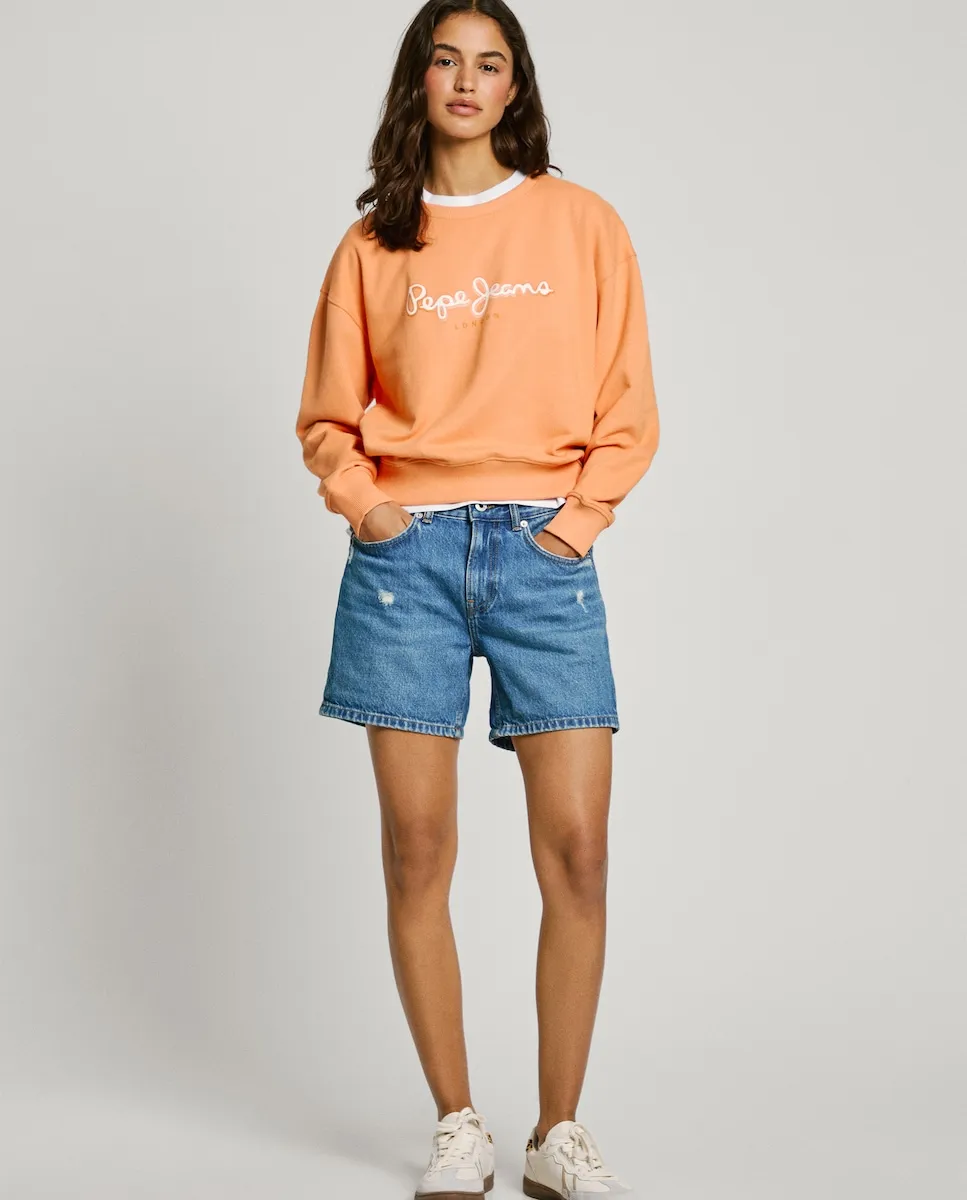 

Женские джинсовые шорты прямого кроя с рваными деталями Pepe Jeans, синий