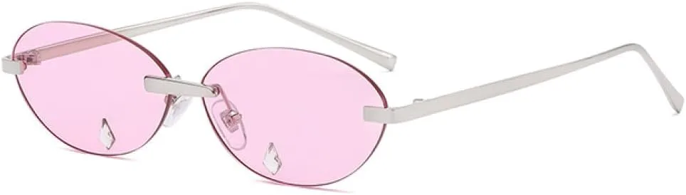 

Женские солнцезащитные очки без оправы, винтажные ретро, ​​маленькие овальные очки, женские очки со стразами, защита от ультрафиолета UV400 LANGSER, Purple