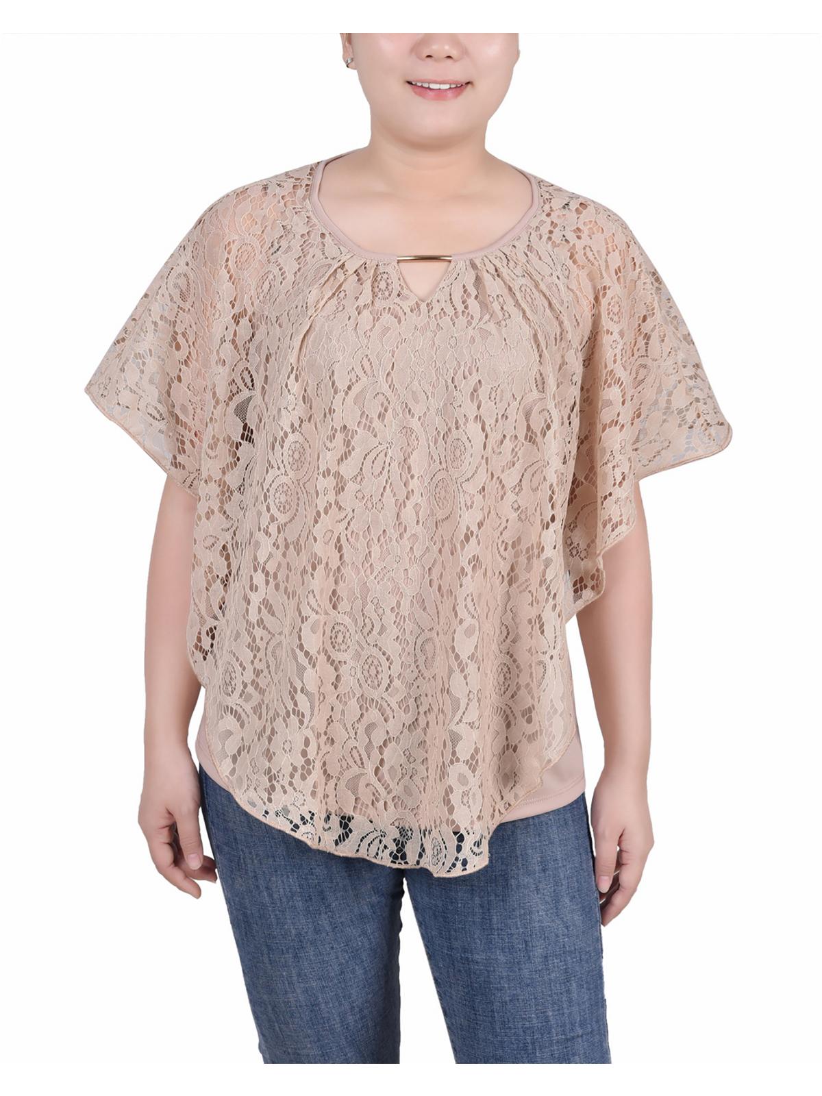 

Женская блузка-пончо с кружевным накладным рукавом Petites NY Collection, цвет oxford tan