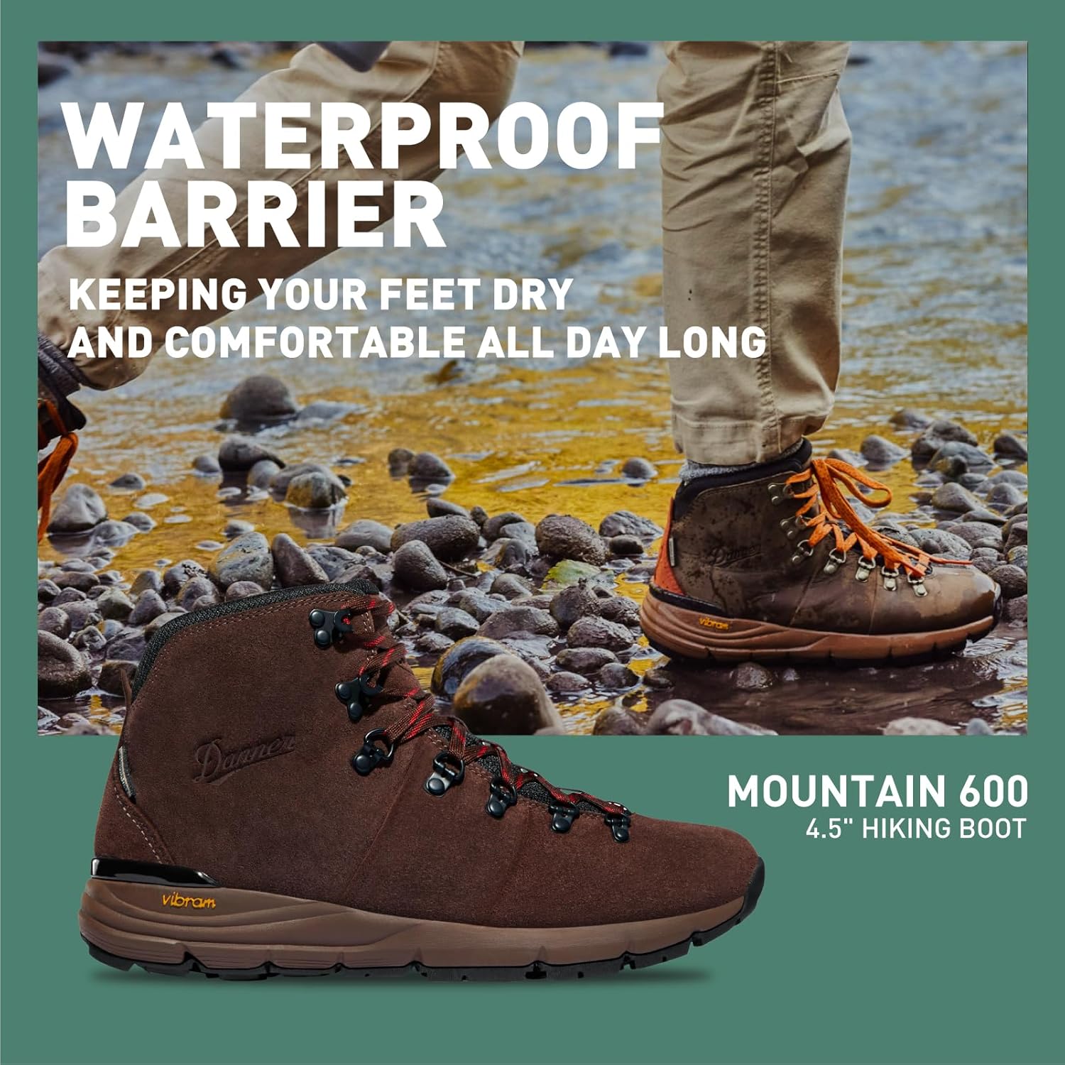 Водонепроницаемые туристические ботинки Danner Mountain 600 для мужчин - легкий, прочный верх, дышащая подкладка, стелька с тройной плотностью и подошва Vibram с отличным сцеплением, Java/Bossa Nova - Suede — фото 2
