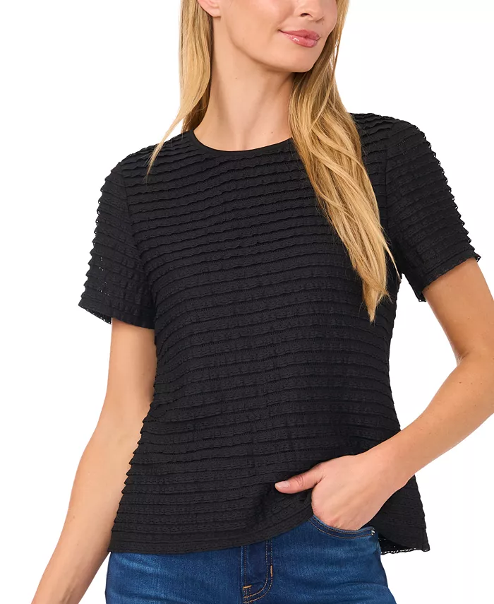 

Женская вязаная блузка с коротким рукавом и рюшами CeCe, черный