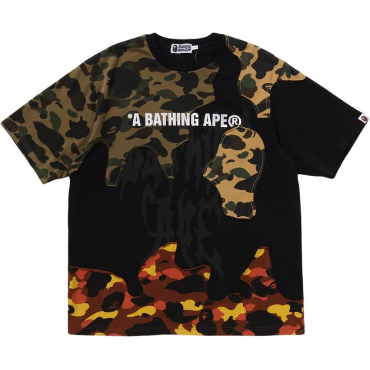 

A BATHING APE Футболка с камуфляжными вставками, Хаки, A BATHING APE Футболка с камуфляжными вставками