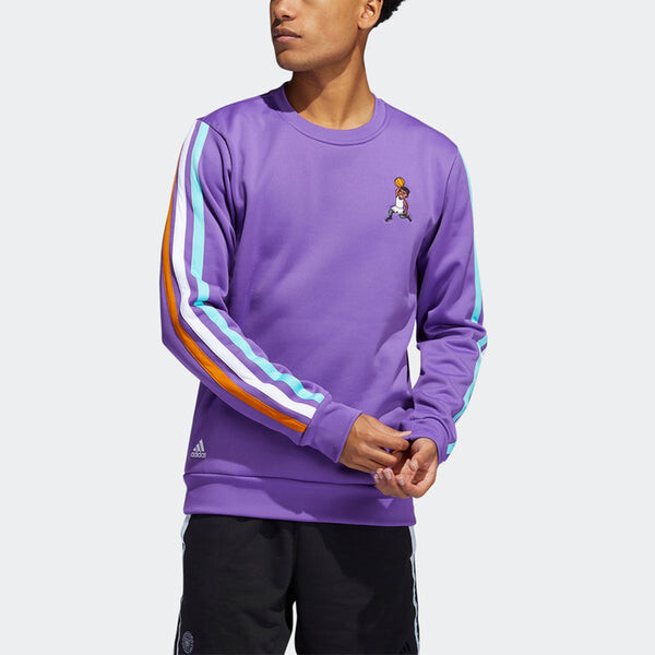 Толстовка adidas Don Dunk Crew Contrasting Colors Stripe Embroidered Fleece Lined Basketball Sports Purple, фиолетовый — фото 2