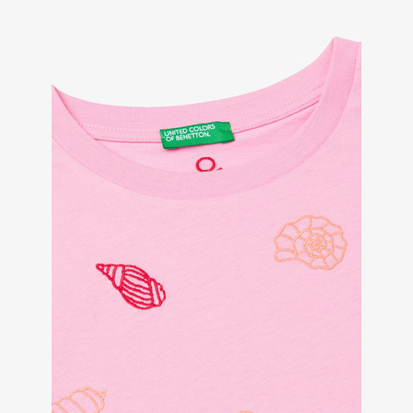Футболка Benetton хлопковая с коротким рукавом и логотипом 6-14 лет, розовый — фото 2