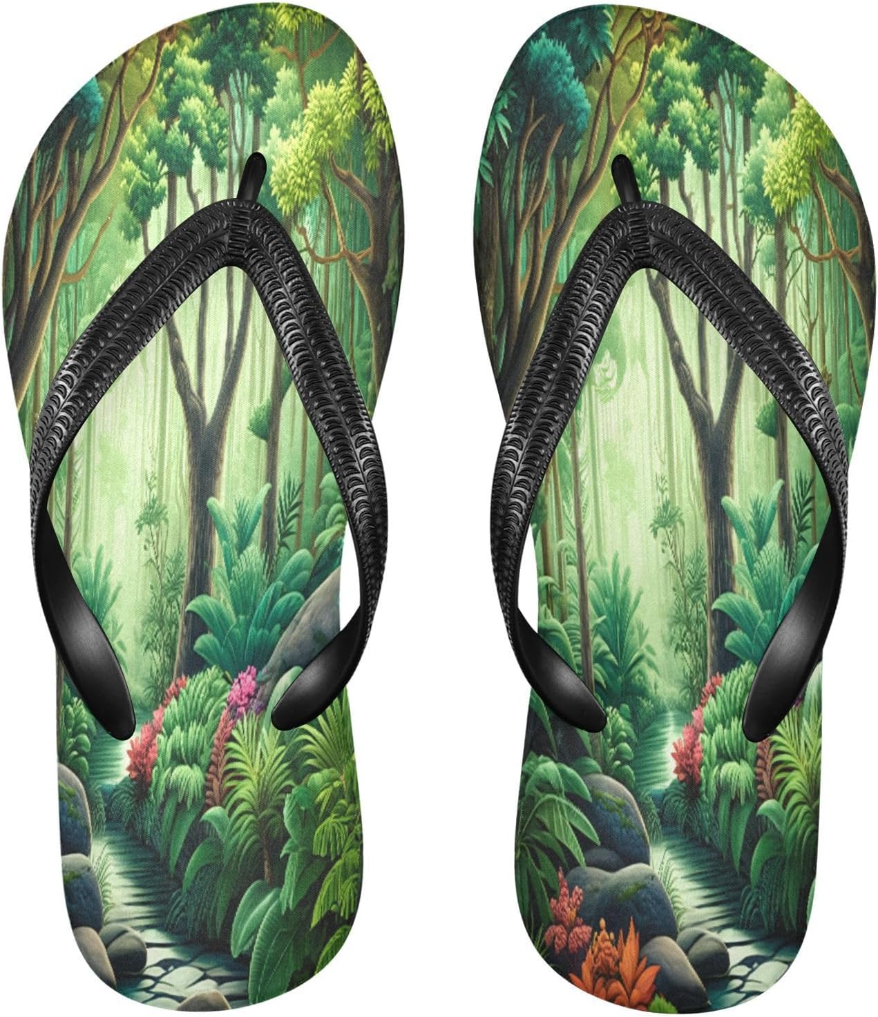 

Джунгли Ручей Тропические Растения Вьетнамки Пляжный Душ Шлепанцы Резиновые Нескользящие Летние Тапочки Обувь для Женщин и Мужчин Sinestour, Jungle Stream Tropical Plants