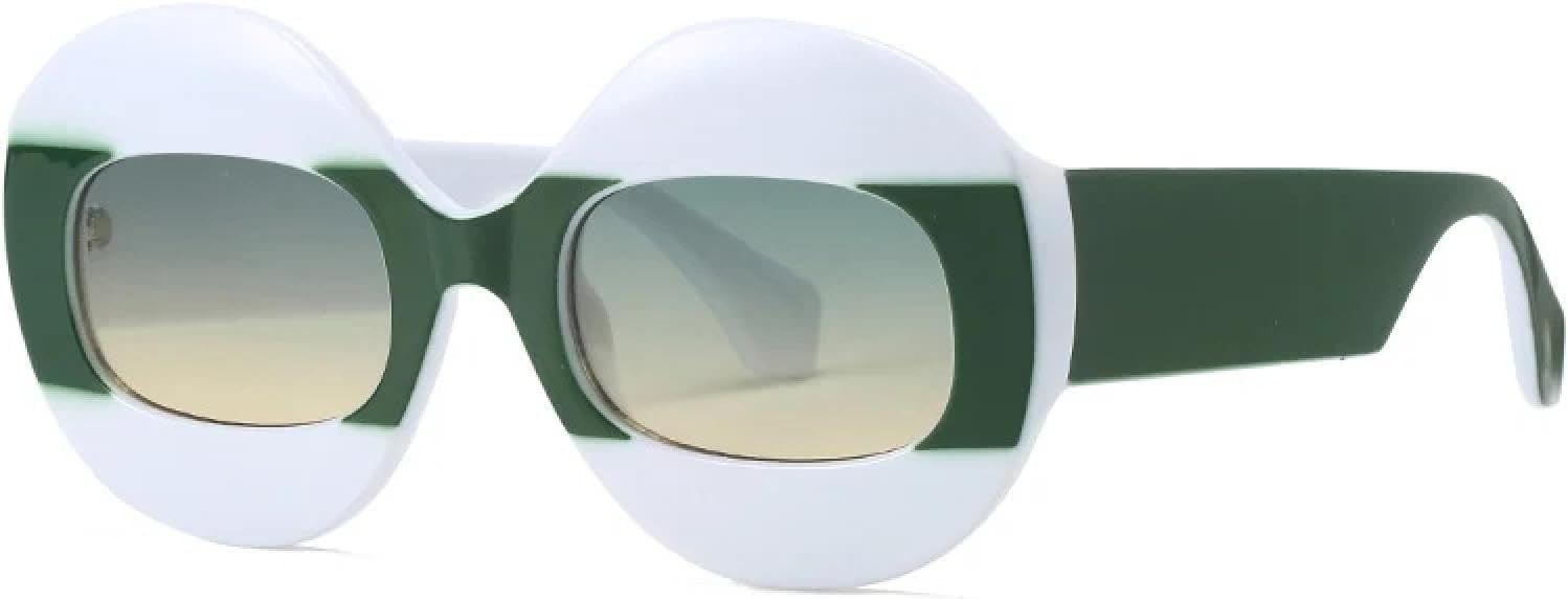 

Модные круглые солнцезащитные очки для женщин с контрастными цветами, ретро-очки с овальными линзами, прозрачными градиентными линзами, защита от УФ-излучения UV400, трендовые очки для мужчин HHZZYVY, White Green Yellow