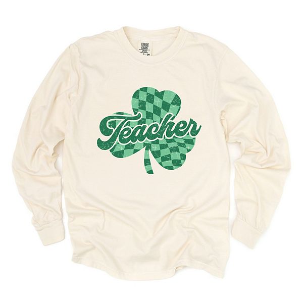 

Футболка Teacher с длинным рукавом, окрашенная в технике garment dyed, в клетку Shamrock Simply Sage Market, Ivory