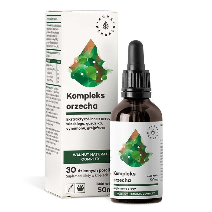 

Растительные экстракты грецкого ореха, гвоздики, грейпфрута Aura Herbals Kompleks Orzecha Walnut Natural Complex Krople, 50 мл