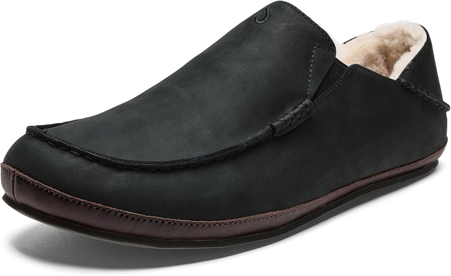 Тапочки из натуральной кожи, OLUKAI, Black/Dk Java